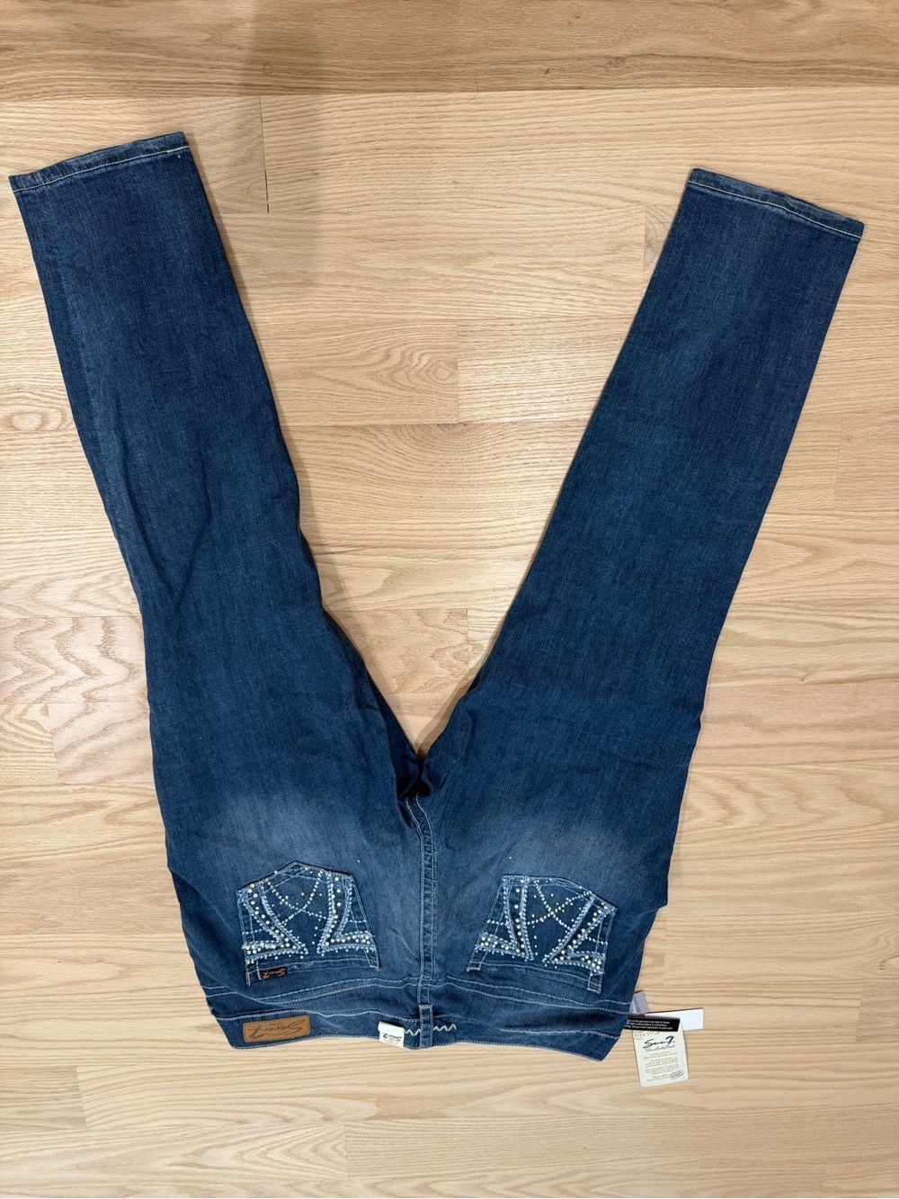 Seven7 Women's Blue Denim Bootcut Jeans with Rhinestone Pocket - Picture 4 of 5